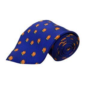 Alynn  Blue 100% Silk Pumpkin Pattern Necktie Fall Holiday Design Made In USA